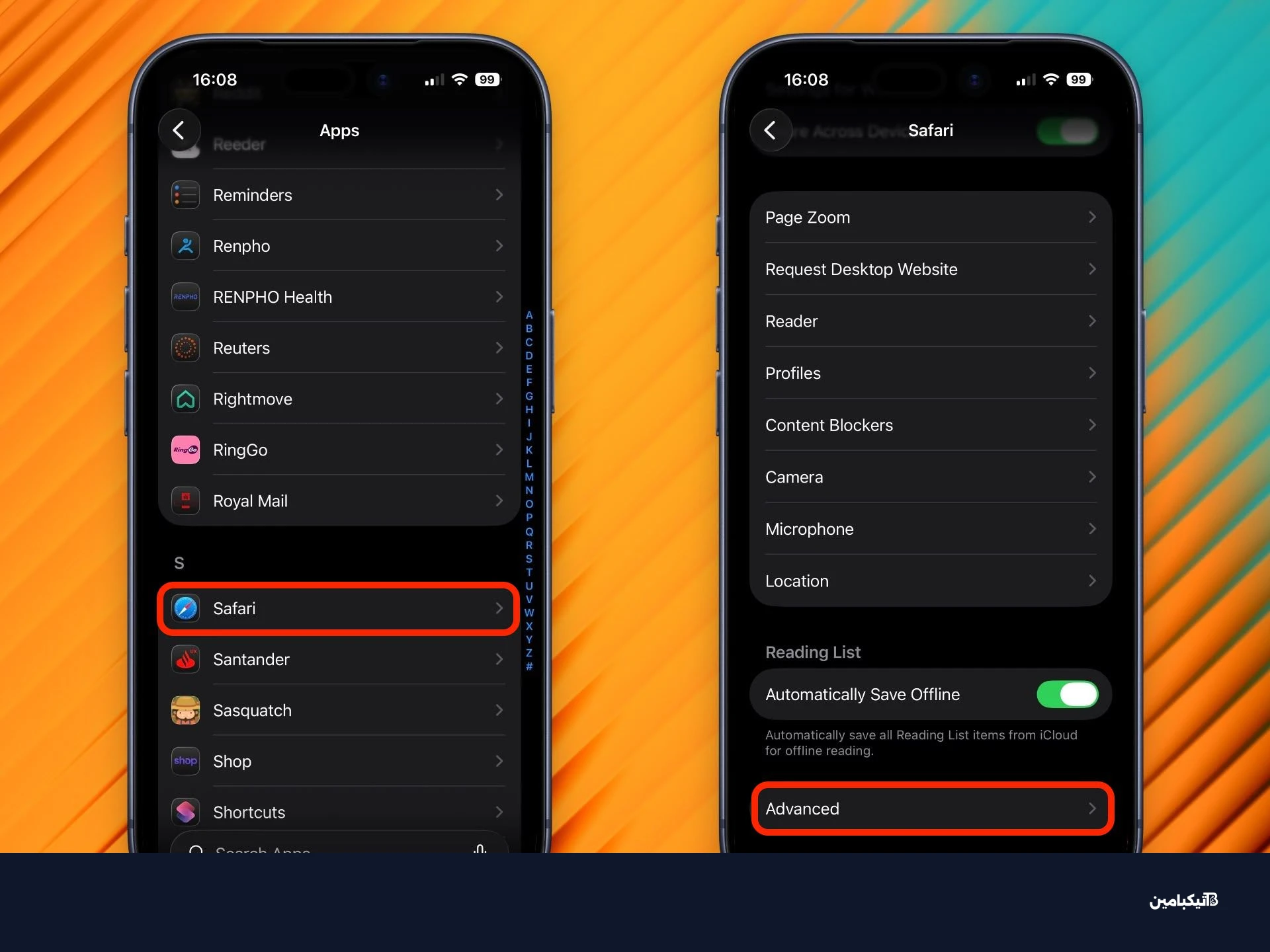 إعدادات سفاري لتفعيل 120 هرتز