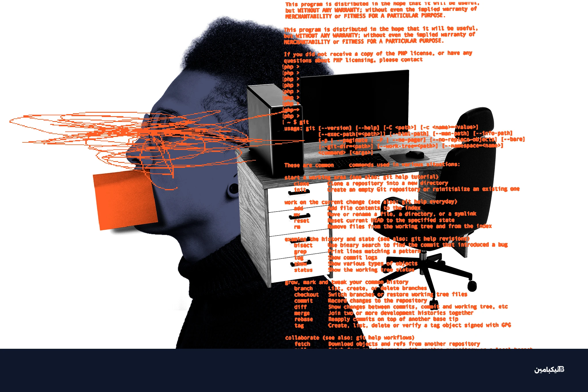 موظف يضع لاصقاً على فمه بجوار مكتب