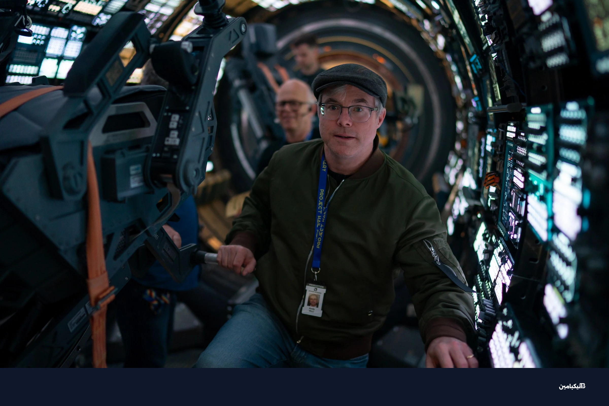 A photo of author Andy Weir on the set of Project Hail Mary.